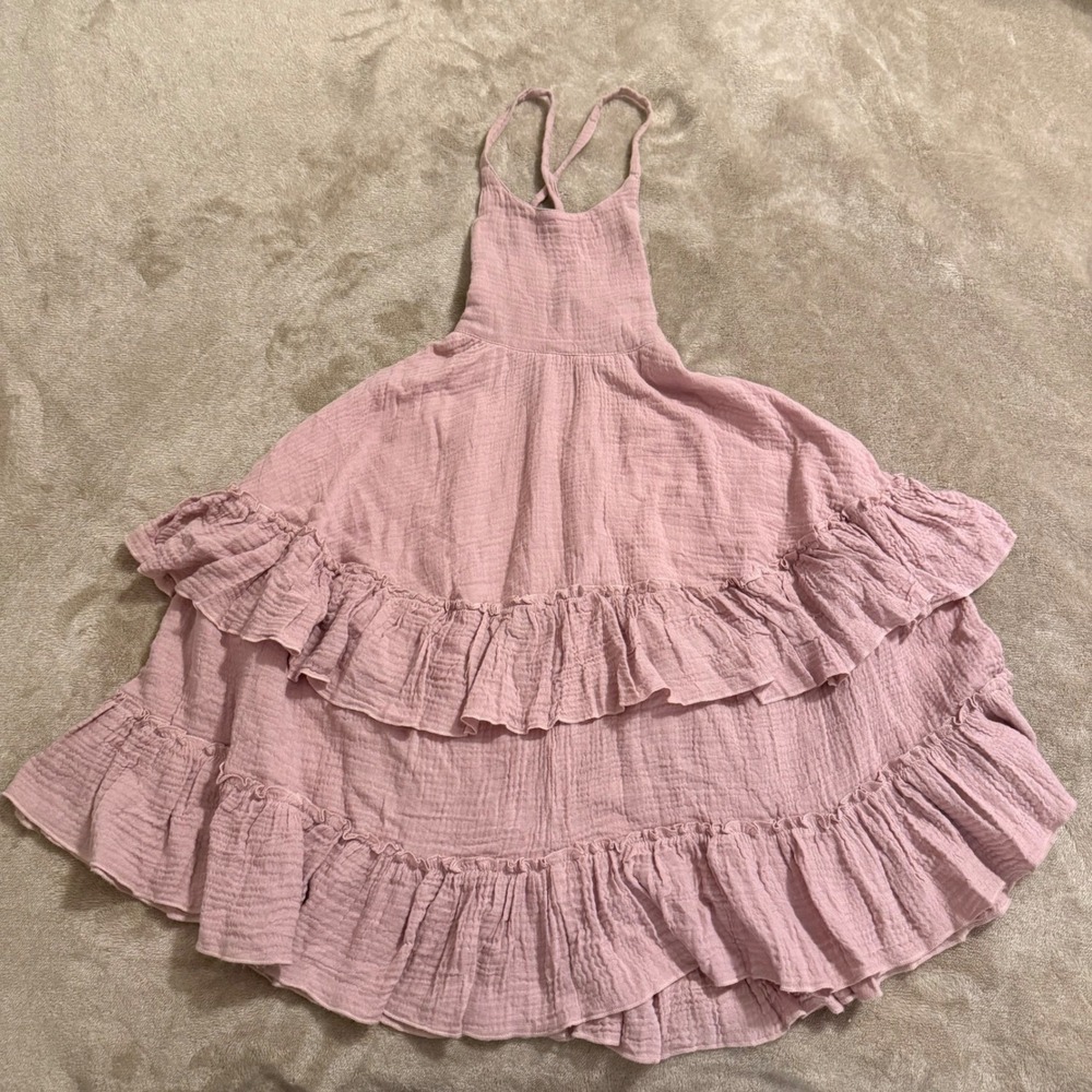Indie Blue Girls Mauve Pink Cotton Gauze Tiered Ruffle Cross Back Dress 3T